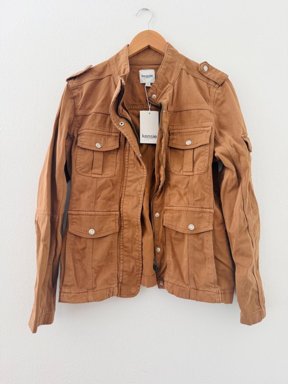 NWT Kensie Wild Mushroom Brown Denim Utility Jacket